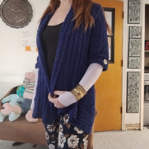 Womens Blue Knit Sweater open front Size Large BCBG MAXAZRIA - Picture 13 of 14